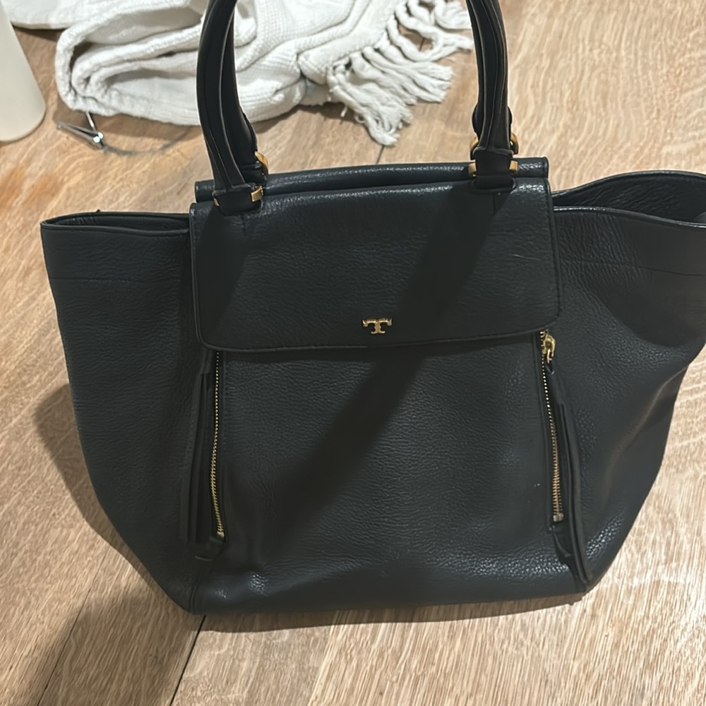 Tory Burch Black Leather Tote with Gold Hardware - Picture 4 of 5
